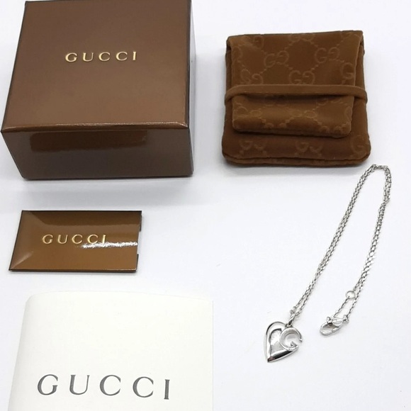GUCCI 925 Sterling Silver ❤️ Heart Necklace 16 inches - Picture 4 of 10